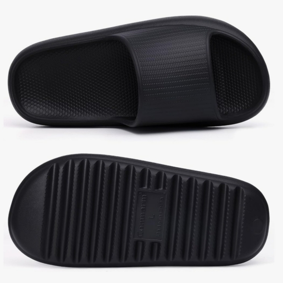 NEW Slide Slip On Cushioned Sandals Matte Black Womens 11-12 Mens 9.5-10.5 - Picture 7 of 7